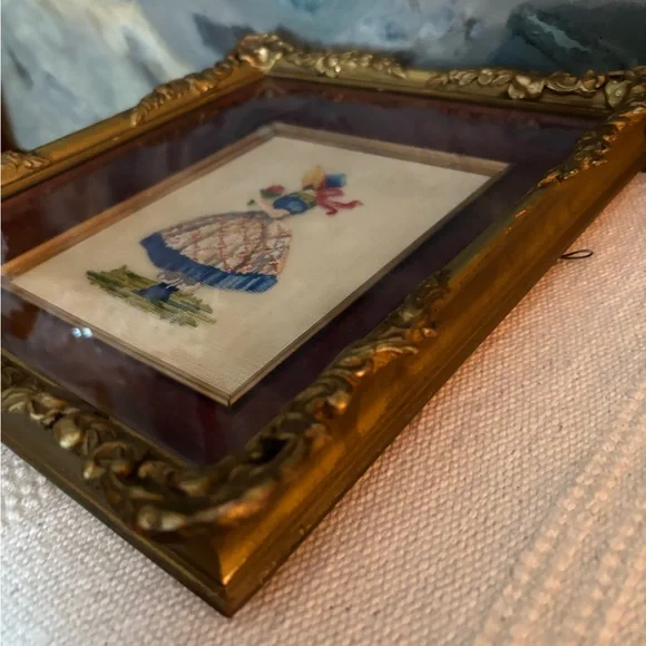 Vintage Petit Point Framed Fine Needlepoint Gilt Gold Wood Frame Victorian Girl - Picture 4 of 12